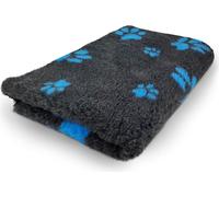 Manahee Pawni | Tapis pour chien polyester anthracite avec empreintes bleues | Antidérapant | 150 x 100 cm