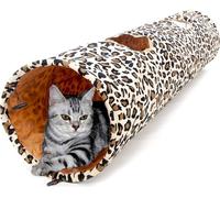 Manahee Pawni | Tunnel pour chat Topmast Leopard en peluche beige | 120 x 25 cm | Pliable et solide