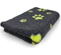 Manahee Pawni | Vet bed polyester anthracite avec empreintes vertes | Antidérapant | Rouleau 10 m x 150 cm