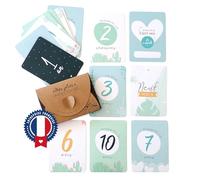 Manahia Cartes étapes Bleu - Lot de 16 Cartes - de la Naissance à 1 an - Cartes Semaine, Mois et 1ère année - Cadeau de Naissance - Cadeau Babyshower - Carte Etape Garçon - Souvenir Bébé