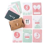 Manahia Cartes Etapes Rose - Lot de 16 Cartes - de la Naissance à 1 an - Cartes Semaine, Mois et 1ère année - Boite Cadeau Kraft - Cadeau de Naissance - Cadeau Babyshower - Carte Etape Fille