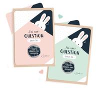 Manahia - Lot de 2 Cartes à gratter Marraine et Parrain - Lapin | Demande pour Futur Baptême et Kit Annonce Grossesse ou Naissance Bébé | 2 Enveloppes kraft