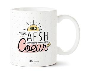 Manahia - Mug AESH - Cadeau original fin d'année scolaire pour dire merci | Merci de m'accompagner avec le coeur - Tasse Noël assistante éducation école - Boîte cadeau kraft - Imprimée en France