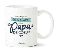Manahia Mug Cadeau Beau Père - Un Papa de Coeur - Avec Boite Kraft - Imprimé en France - Noël, Anniversaire - 330 mL Céramique - Fête des Pères - Tasse Homme