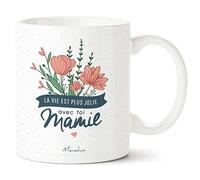 Manahia Mug Cadeau Mamie - La Vie Est Plus Jolie Avec Toi - Avec Boite Kraft - 330 mL, Céramique - Imprimé en France - Tasse Annonce - Noël, Anniversaire, Fête des Grands-Mères