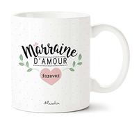 Manahia Mug Cadeau Marraine - Marraine d'amour forever - Avec Boite Kraft - Imprimé en France - 330 mL Céramique - Tasse Marraine - Annonce Naissance - Baptême - Demande Future Marraine