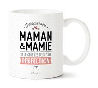 Manahia - Mug Mamie - J'ai deux rôles, maman et mamie... | Tasse originale, Annonce grossesse - Idée Fête des Grands-mères, Noël, anniversaire | Boîte Cadeau Kraft