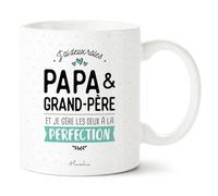 Manahia - Mug Papi - J'ai deux rôles, papa et grand-père... | Tasse originale, Annonce grossesse - Idée Fête des Grands-pères, Noël, anniversaire | Boîte Cadeau Kraft