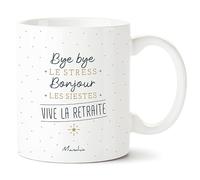 Manahia Mug Retraite - Bye bye le stress, bonjour les sieste - Imprimé en France - 330 mL en Céramique - Cadeau retraite - Boîte Cadeau Kraft Incluse - Idée Originale Nouveau Retraité