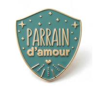 Manahia - Pins Parrain d'amour - Cadeau Souvenir Baptême - Demande Futur Parrain - Badge Émaillé Doré Annonce Naissance Bébé en Route - Surprise Grossesse - Cartonnette kraft