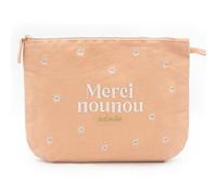 Manahia - Pochette brodée Nounou - Merci Nounou adorée - Rose Pastel - Trousse Coton, Merci Nounou, Cadeau Nounou, idée Remerciement Nounou, Assistante Maternelle