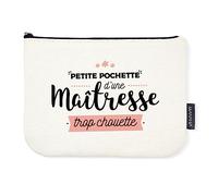 Manahia - Pochette Maîtresse - Petite Pochette d'une Maitresse trop Chouette - 100% Coton - Cadeau Fin d'année Scolaire & Noël - Trousse 100% Coton - Idée Original pour pour Remercier l'Institutrice