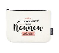 Manahia Pochette Nounou Adorée - Trousse Cadeau Remerciement P'tite Pochette de ma Nounou - Coton Épais - Idée Cadeau Fin d'Année & Noël - Design Français