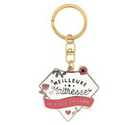 Manahia - Porte Clé Meilleure Maîtresse de toute la Terre - Idée Cadeau Fin d'Année Scolaire & Noël - Porte Clef Femme Or Doré Émaillé - Dire Merci - Joli support en kraft