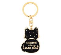 Manahia Porte Clés Chat Bienvenue Chez Mon Chat - Cadeau Humour Crémaillère & Anniversaire - Accessoire Sac Émaillé Doré pour Cat Lover - Idée Originale Femme & Amie