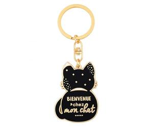 Manahia Porte Clés Chat Bienvenue Chez Mon Chat - Cadeau Humour Crémaillère & Anniversaire - Accessoire Sac Émaillé Doré pour Cat Lover - Idée Originale Femme & Amie