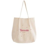 Manahia - Tote bag brodé Témoin en or - Cadeau Mariage, Demande Témoin EVJF | Sac cabas 100% coton avec poche - Broderie rose dorée - Idée cadeau tenue de mariage pour meilleure amie, sœur, témoin