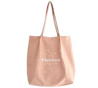 Manahia - Tote bag Maîtresse Parfaite - Cadeau Fin d'année Institutrice | Sac cabas 100% coton rose poudré avec poche - Broderie - Cadeau original personnalisé pour maîtresse - Vacances, Noël, merci