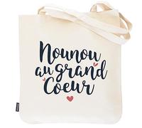 Manahia - Totebag Nounou au Grand Cœur - Cadeau de fin d'année scolaire pour dire merci - Remerciement - Anniversaire & Noël - Sac 100% Coton