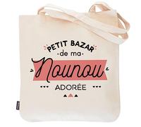 Manahia Totebag Nounou - Petit Bazar d'une Nounou Adorée - 100% coton - Merci pour tout - Sac Babysitter - Cadeau Noël, Anniversaire, Fin d'année scolaire