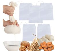 Maname® Lot de 5 sacs en tissu réutilisables pour filtrer le lait végétal, pour égoutter les légumes, passoire en tissu étamine pour cuisine, 3 grands + 2 XL Nut Milk Bag. Étopille. Cheesecloth -