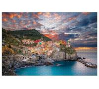 Manarola La Spezia Puzzle en bois épais et durable pour adultes - Vue côtière italienne - Cinque Terre à l'aube - Puzzle de 1000 pièces - Décoration d'intérieur