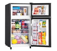 Manastin Mini Réfrigérateur de 0,9 m³ avec Congélateur, Réfrigérateur Compact à 2 Portes, Thermostat Règlable à 7 Niveaux, Adapté pour Salon, Bureau, Cuisine et Appartement (Noir)