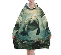 Manatee Animaux Femmes Sherpa Sweatshirt Couverture Longue Chaud Confortable Surdimensionné Portable Poche Sweat à Capuche Adultes