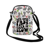 Manatee Bag Life Goes Fast Take It Slow Lamantins Pochette à fermeture éclair Sac à bandoulière Cadeau pour les amateurs de créatures marines, Life Goes Cr UK, 0