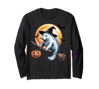 Manatee Witch Broom Ride with Pumpkin Moon Sea Animal Manche Longue