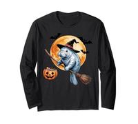 Manatee Witch Broom Ride with Pumpkin Moon Sea Animal Manche Longue