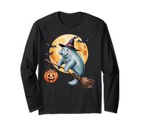 Manatee Witch Broom Ride with Pumpkin Moon Sea Animal Manche Longue