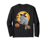 Manatee Witch Broom Ride with Pumpkin Moon Sea Animal Manche Longue
