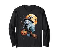 Manatee Witch Broom Ride with Pumpkin Moon Sea Animal Manche Longue