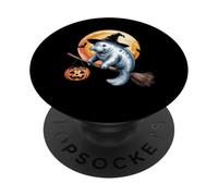 Manatee Witch Broom Ride with Pumpkin Moon Sea Animal PopSockets PopGrip Adhésif