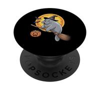 Manatee Witch Broom Ride with Pumpkin Moon Sea Animal PopSockets PopGrip Adhésif