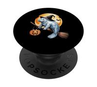 Manatee Witch Broom Ride with Pumpkin Moon Sea Animal PopSockets PopGrip Adhésif