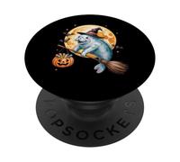 Manatee Witch Broom Ride with Pumpkin Moon Sea Animal PopSockets PopGrip Adhésif