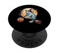 Manatee Witch Broom Ride with Pumpkin Moon Sea Animal PopSockets PopGrip Adhésif