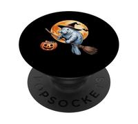Manatee Witch Broom Ride with Pumpkin Moon Sea Animal PopSockets PopGrip Adhésif