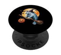 Manatee Witch Broom Ride with Pumpkin Moon Sea Animal PopSockets PopGrip Adhésif