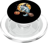 Manatee Witch Broom Ride with Pumpkin Moon Sea Animal PopSockets PopGrip pour MagSafe