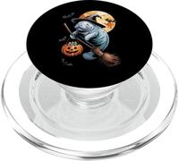 Manatee Witch Broom Ride with Pumpkin Moon Sea Animal PopSockets PopGrip pour MagSafe