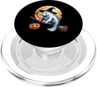 Manatee Witch Broom Ride with Pumpkin Moon Sea Animal PopSockets PopGrip pour MagSafe
