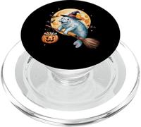 Manatee Witch Broom Ride with Pumpkin Moon Sea Animal PopSockets PopGrip pour MagSafe