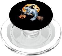 Manatee Witch Broom Ride with Pumpkin Moon Sea Animal PopSockets PopGrip pour MagSafe