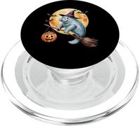 Manatee Witch Broom Ride with Pumpkin Moon Sea Animal PopSockets PopGrip pour MagSafe