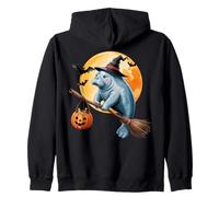 Manatee Witch Broom Ride with Pumpkin Moon Sea Animal Sweat à Capuche