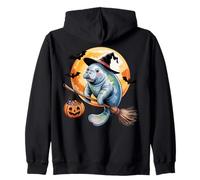 Manatee Witch Broom Ride with Pumpkin Moon Sea Animal Sweat à Capuche