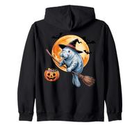 Manatee Witch Broom Ride with Pumpkin Moon Sea Animal Sweat à Capuche